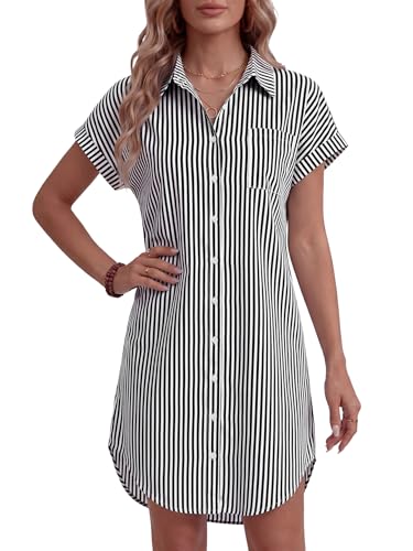 Striped Button Down Shirt Dress