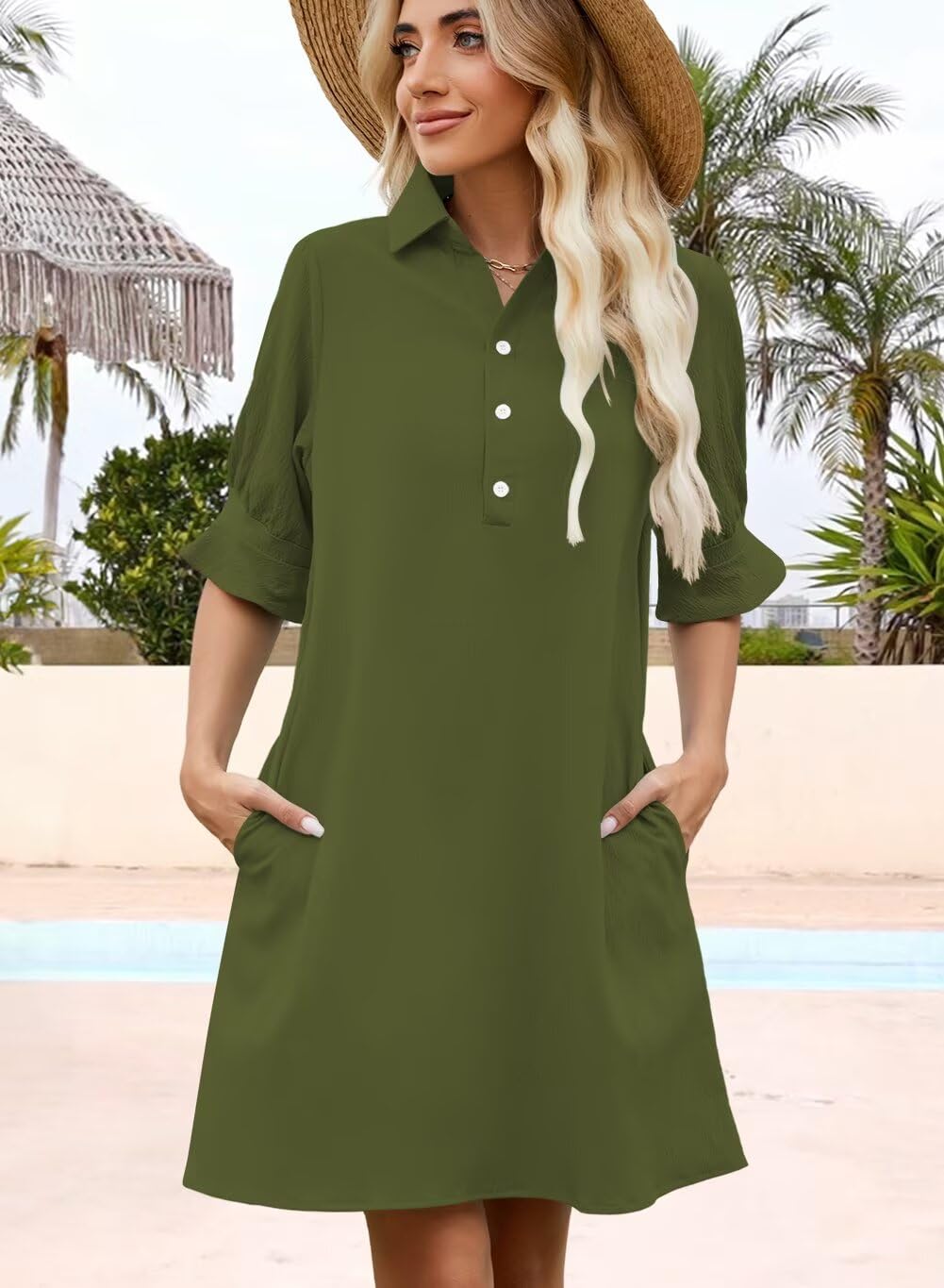Ruffle Button Down Shirt Dress