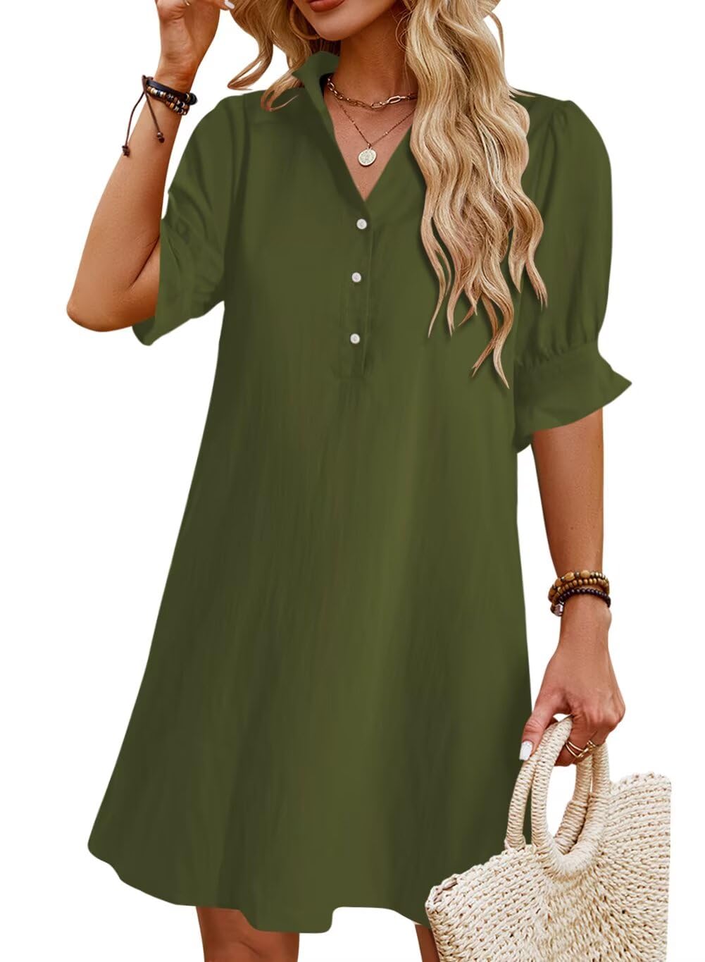 Ruffle Button Down Shirt Dress