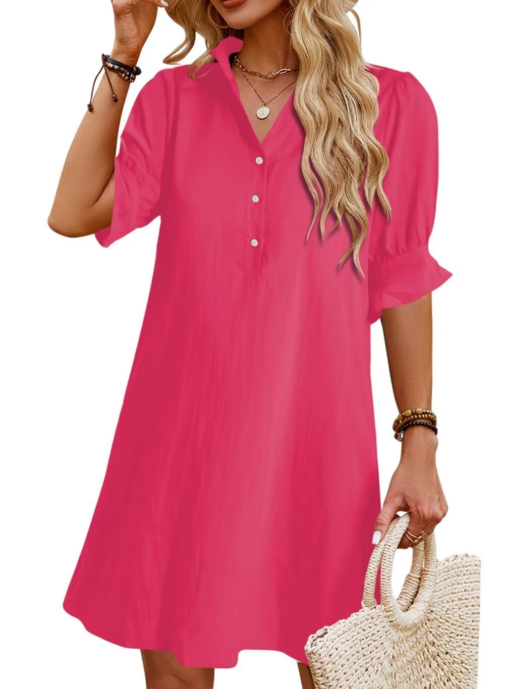 Ruffle Button Down Shirt Dress