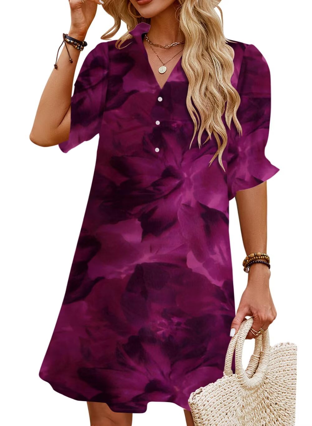 Ruffle Button Down Shirt Dress