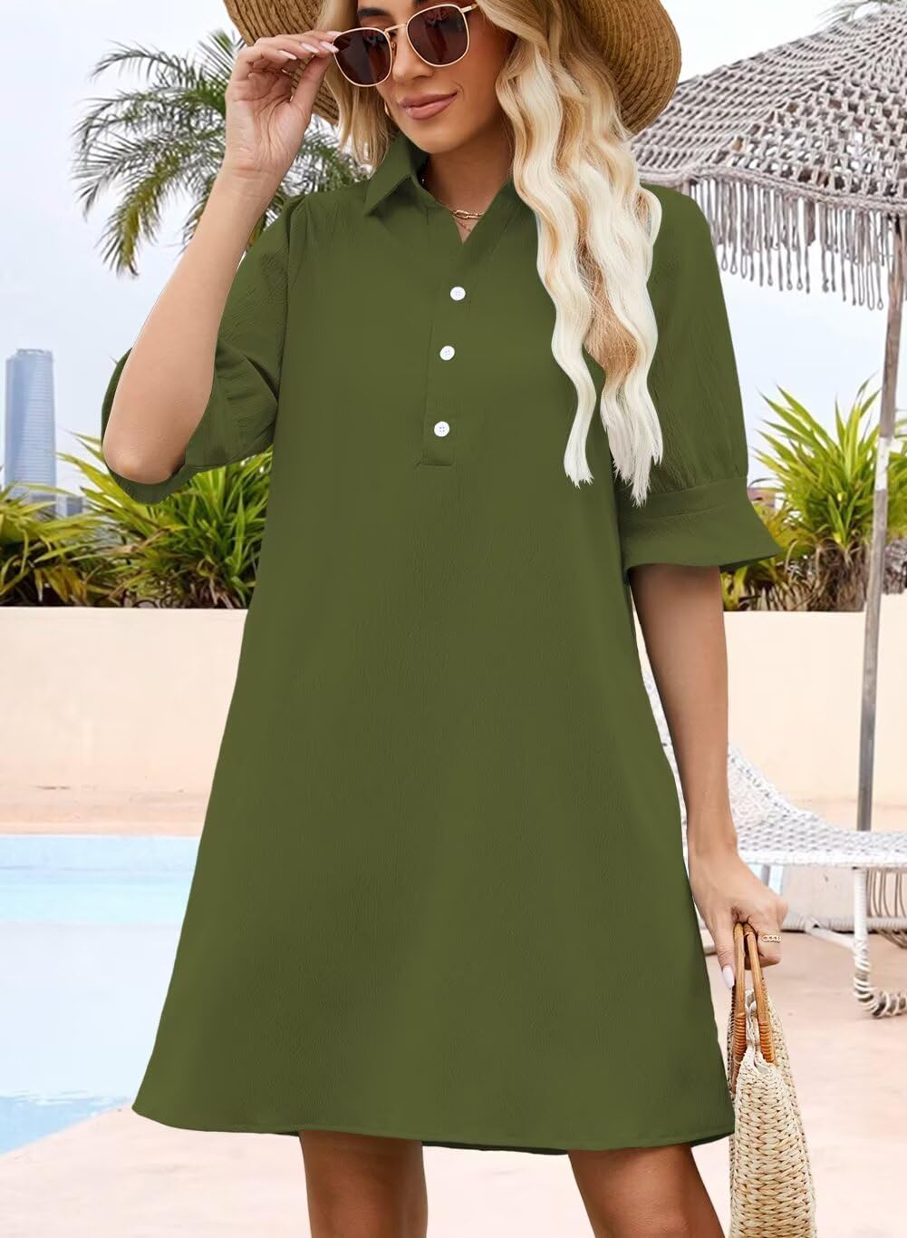Ruffle Button Down Shirt Dress