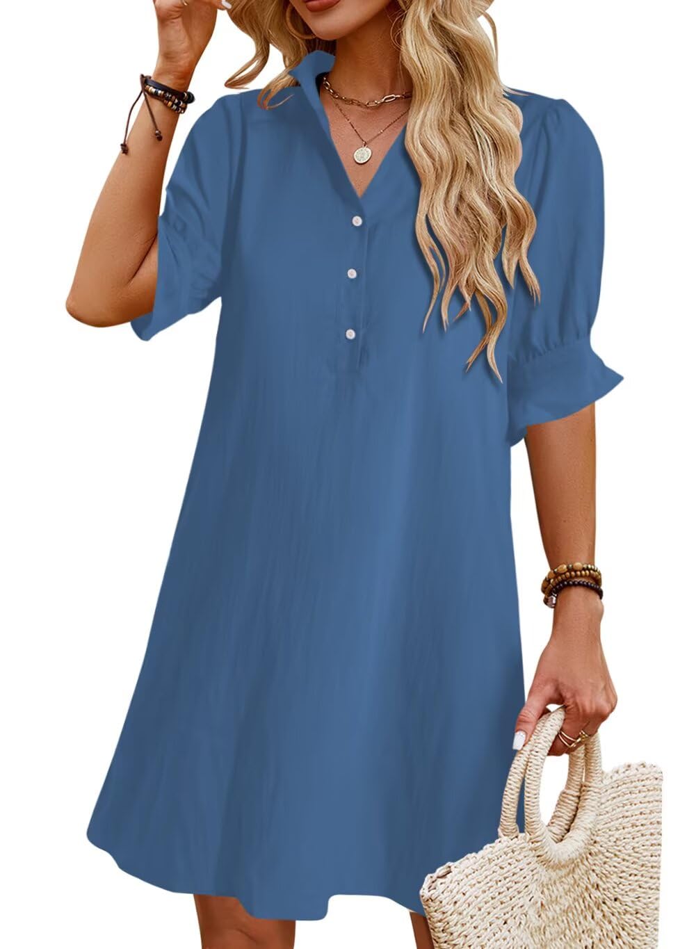 Ruffle Button Down Shirt Dress