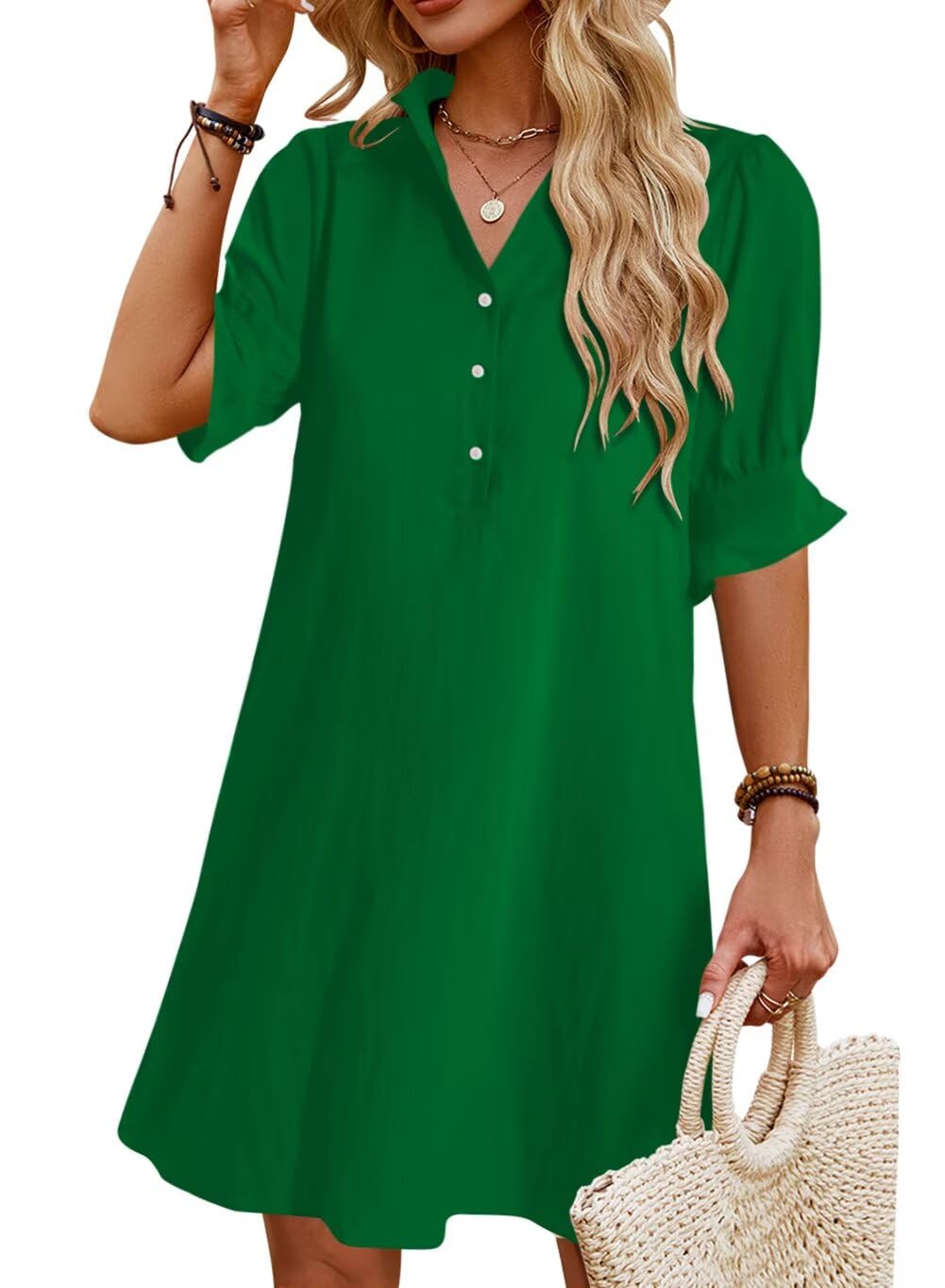 Ruffle Button Down Shirt Dress
