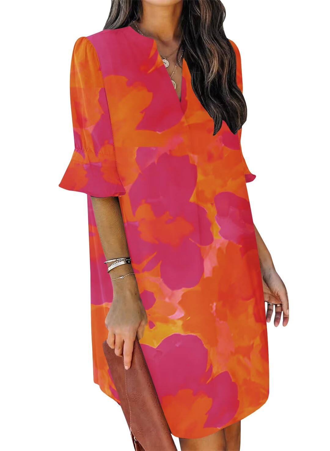 Ruffle Sleeve Shift Dress