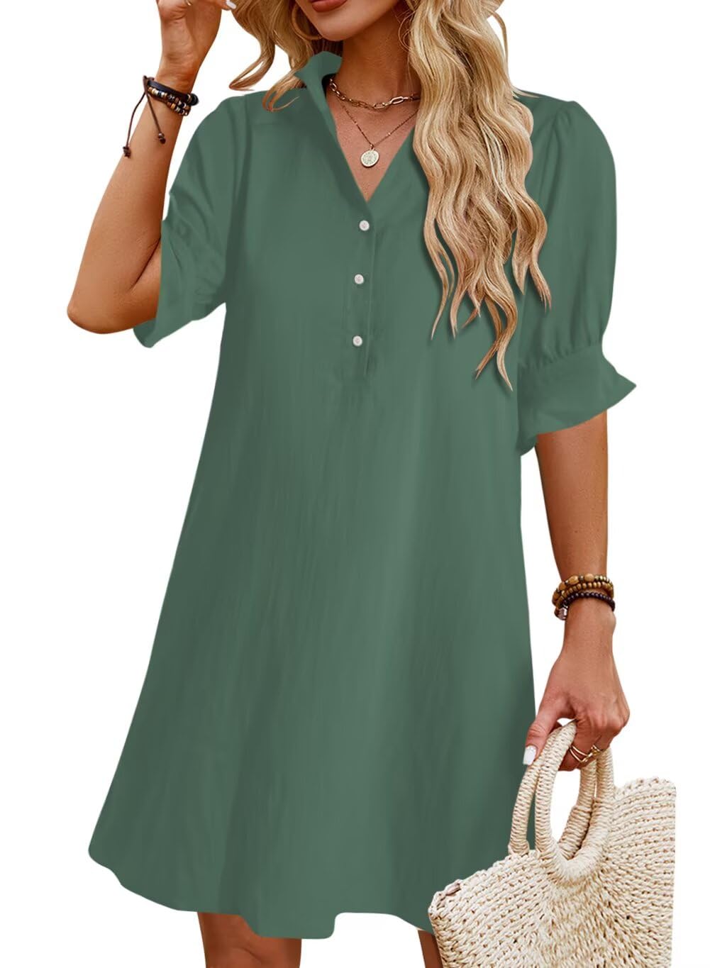 Ruffle Button Down Shirt Dress