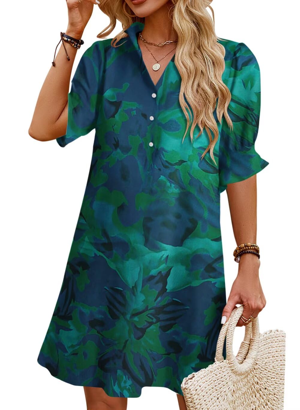 Ruffle Button Down Shirt Dress