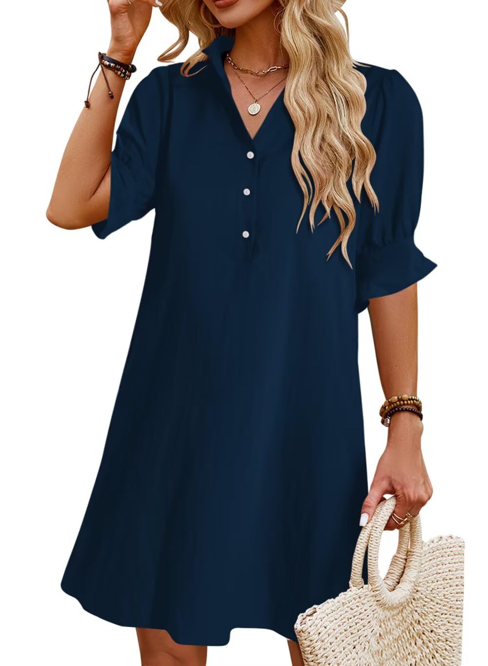 Ruffle Button Down Shirt Dress