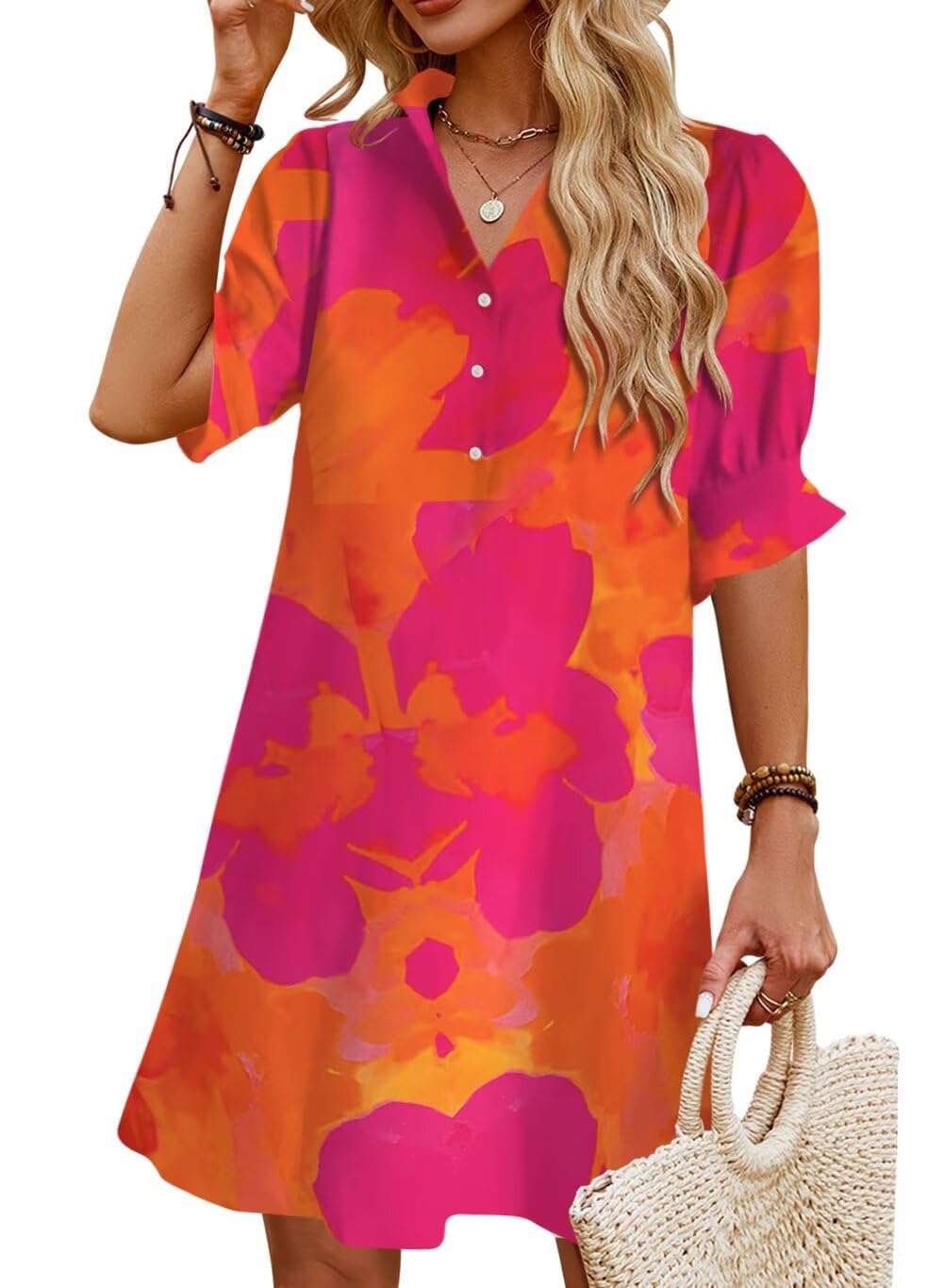 Ruffle Button Down Shirt Dress