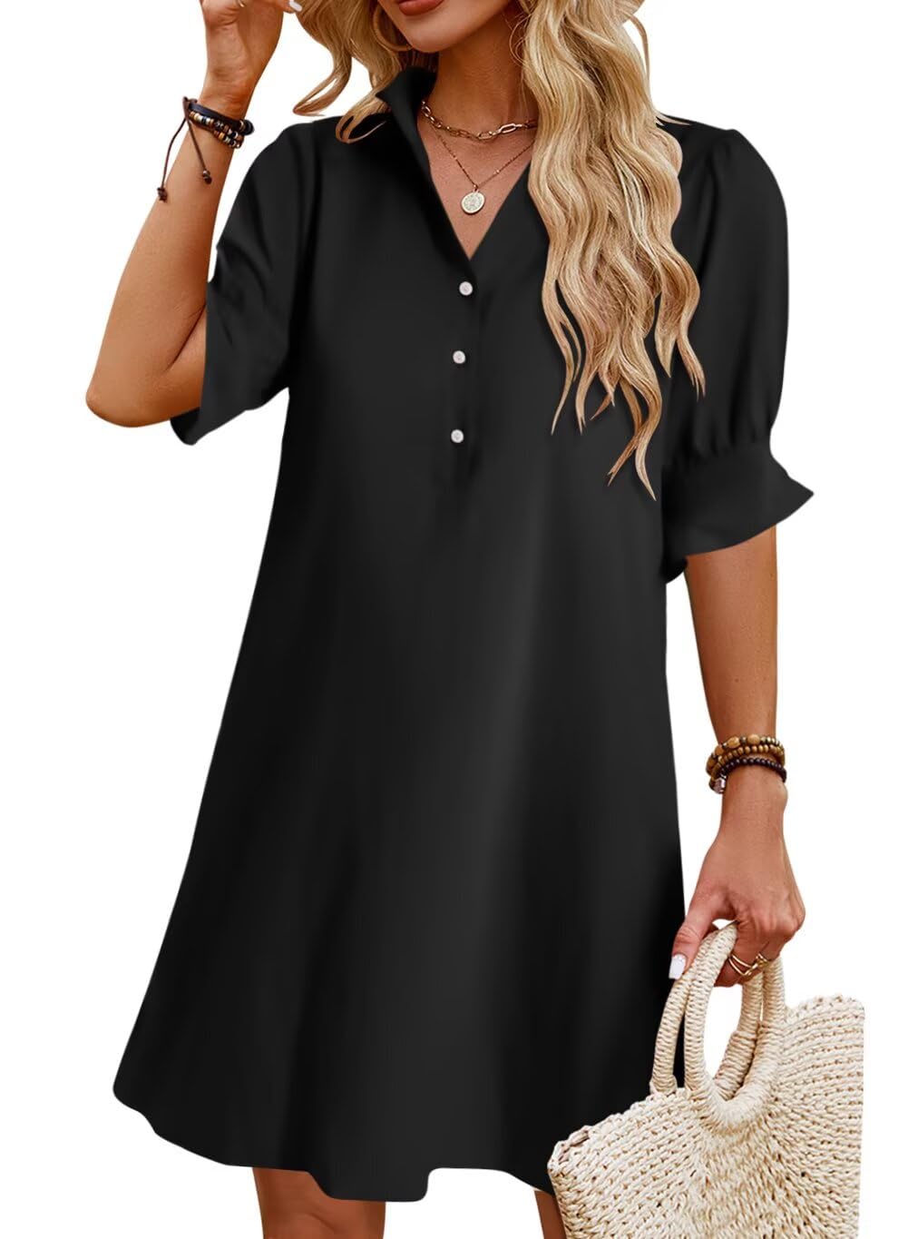Ruffle Button Down Shirt Dress