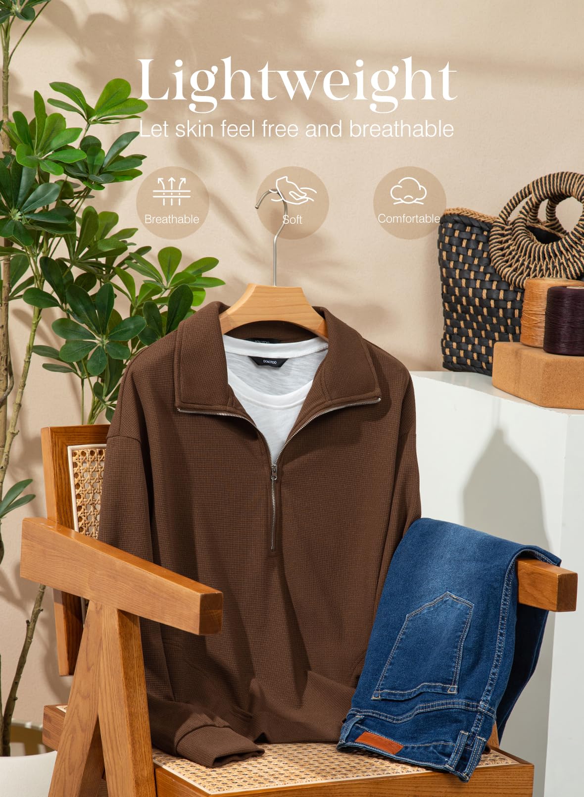 Waffle Knit Half Zip Sweatshirt