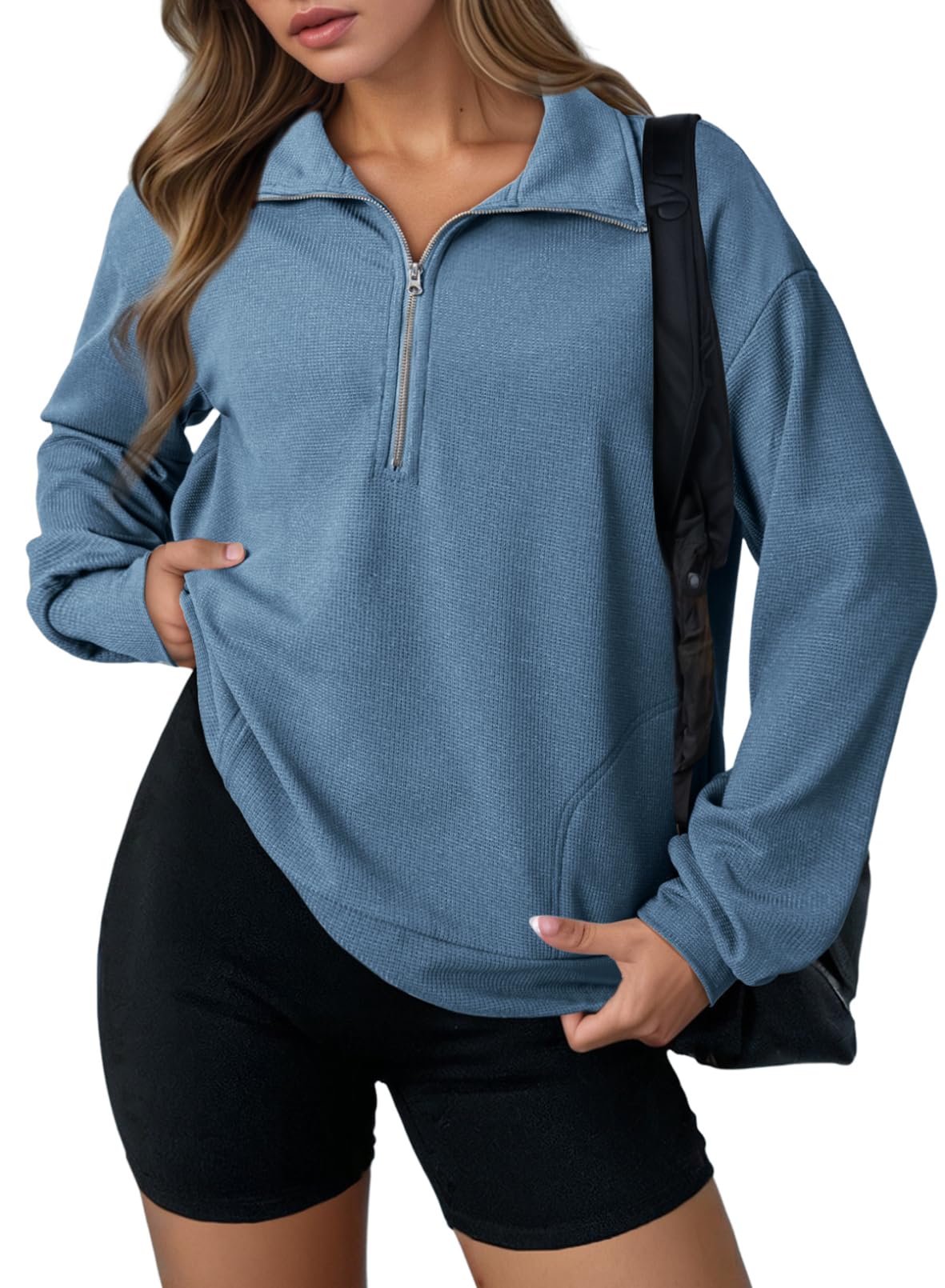 Waffle Knit Half Zip Sweatshirt