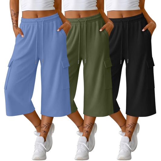 3-Pack Wide Leg Capri Pants