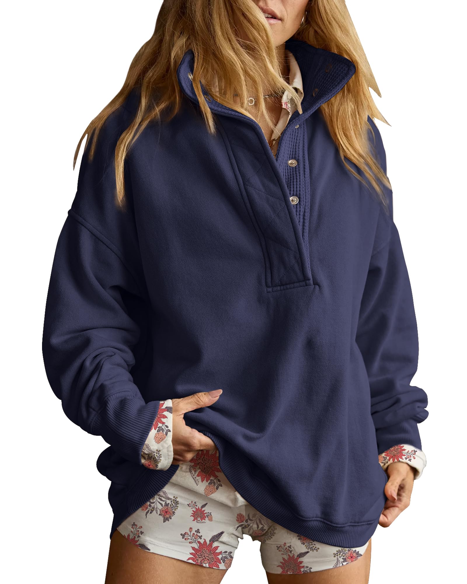 Oversized Henley Sweatshirt