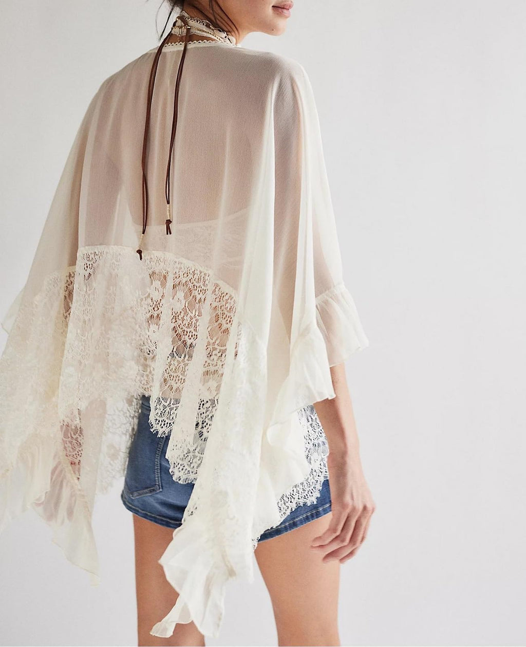 Sheer Lace Batwing Blouse