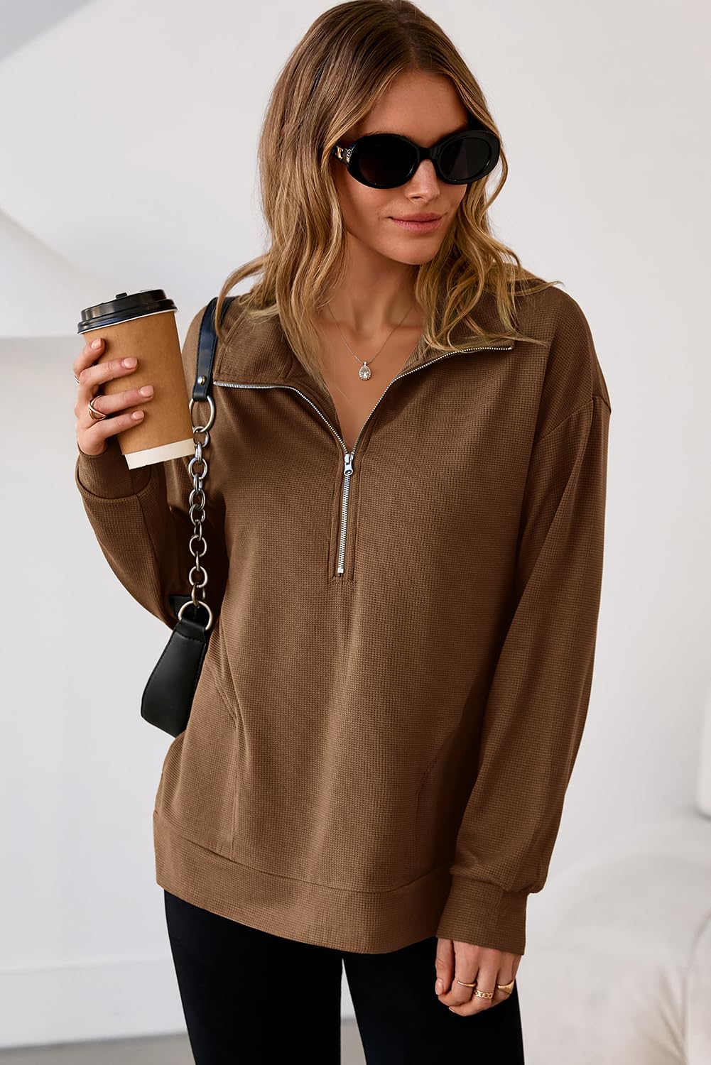 Waffle Knit Half Zip Sweatshirt