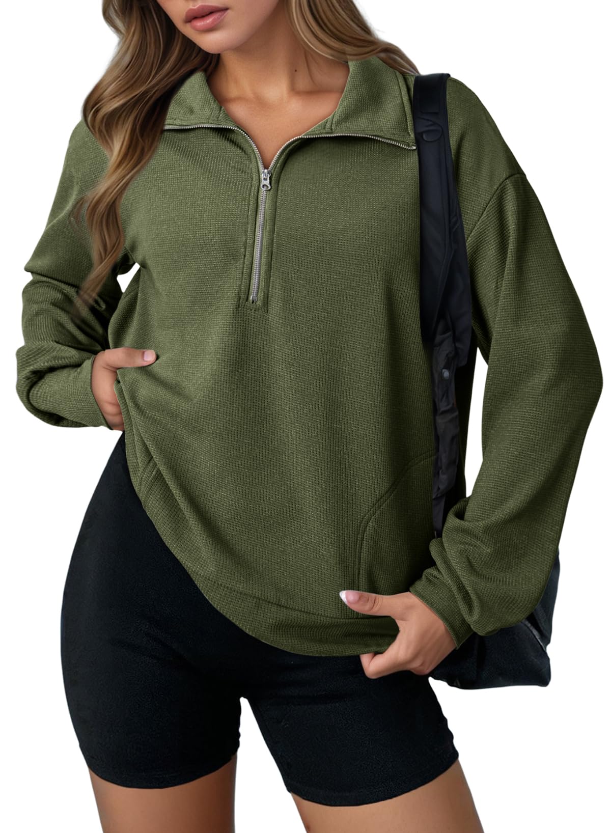 Waffle Knit Half Zip Sweatshirt