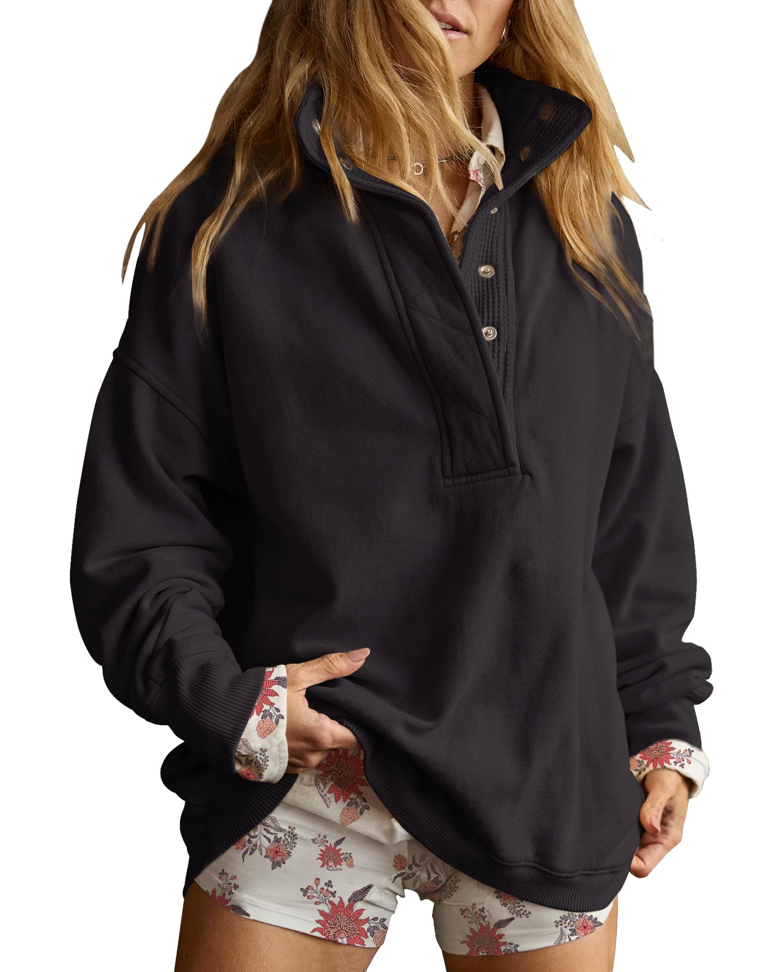 Oversized Henley Sweatshirt