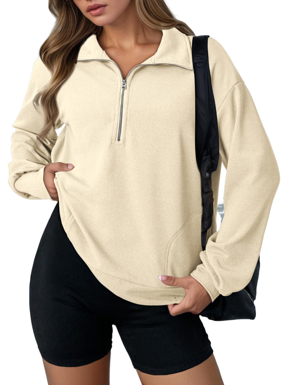 Waffle Knit Half Zip Sweatshirt