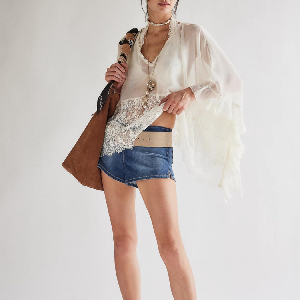 Sheer Lace Batwing Blouse