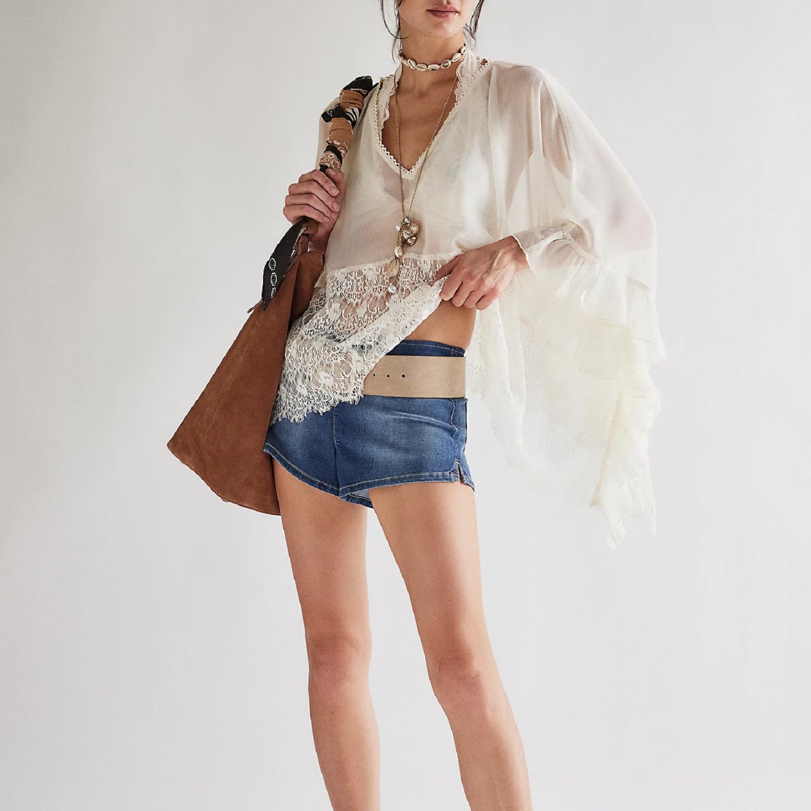 Sheer Lace Batwing Blouse