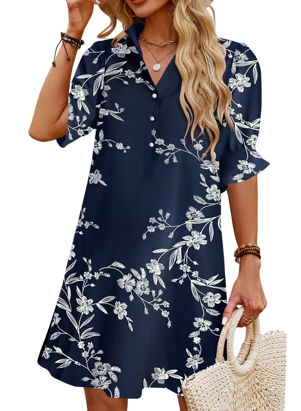 Ruffle Button Down Shirt Dress