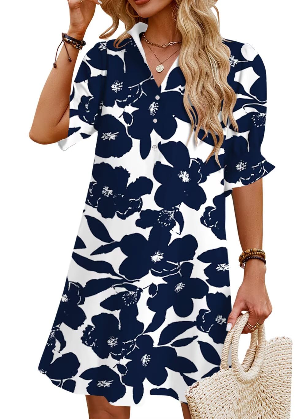 Ruffle Button Down Shirt Dress