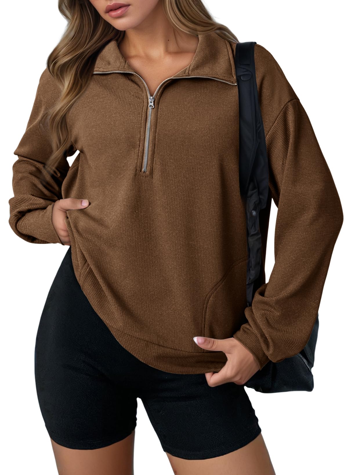 Waffle Knit Half Zip Sweatshirt