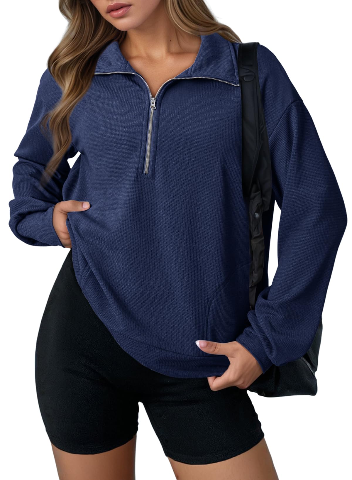 Waffle Knit Half Zip Sweatshirt