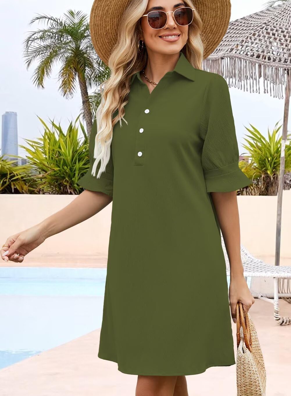 Ruffle Button Down Shirt Dress