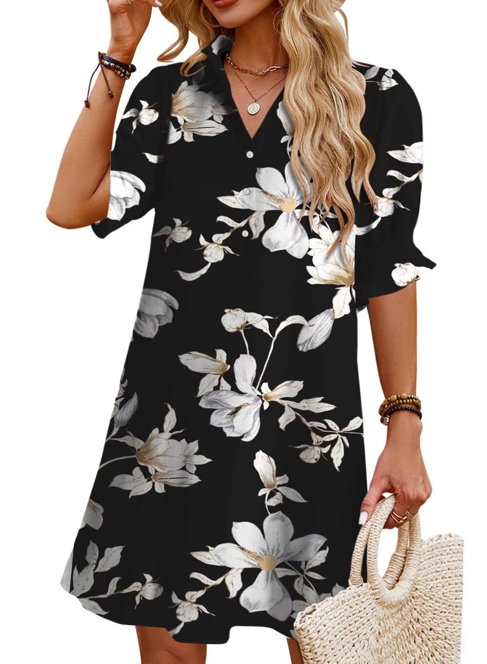 Ruffle Button Down Shirt Dress
