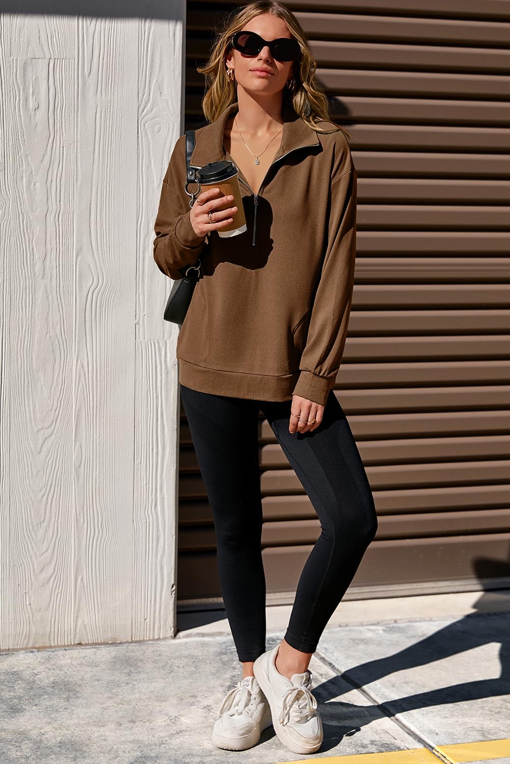 Waffle Knit Half Zip Sweatshirt