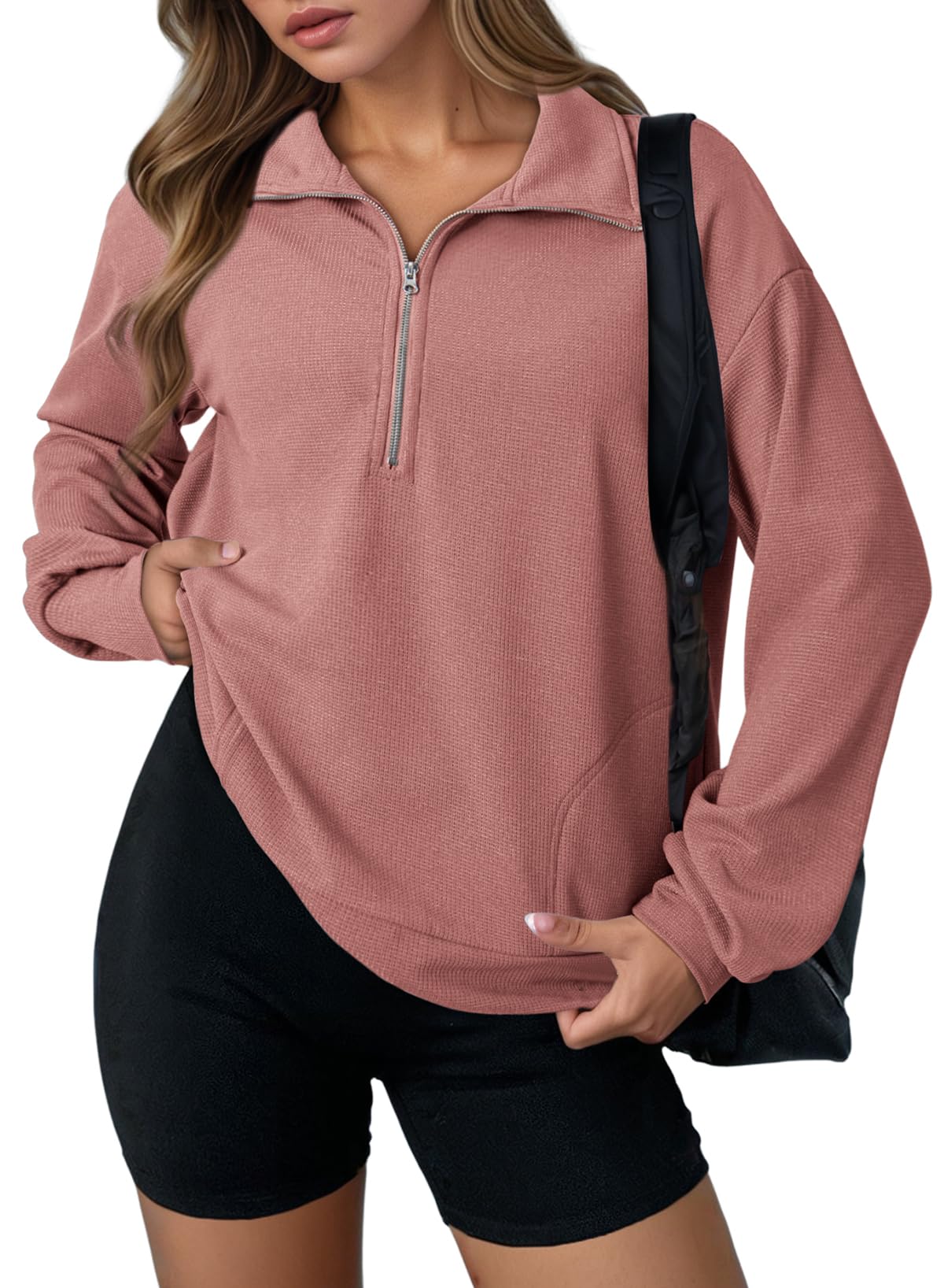 Waffle Knit Half Zip Sweatshirt