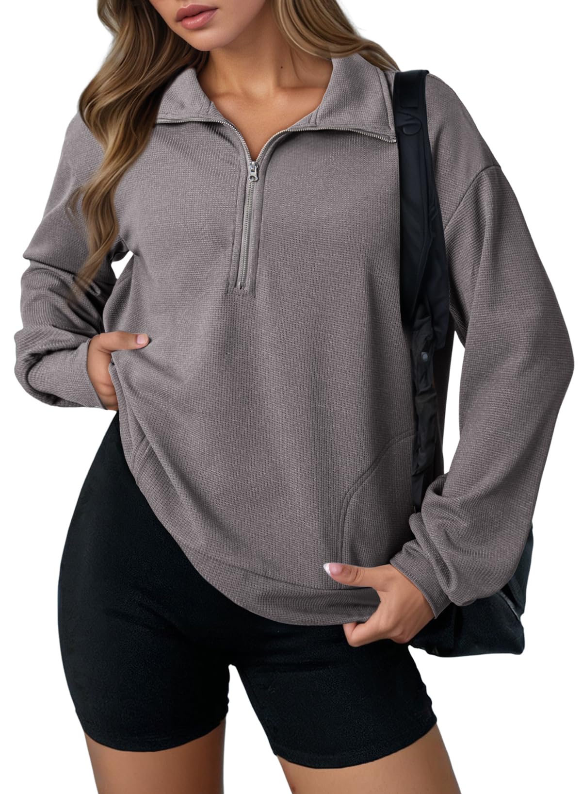 Waffle Knit Half Zip Sweatshirt