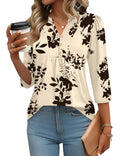 Pleated V-Neck Henley Blouse