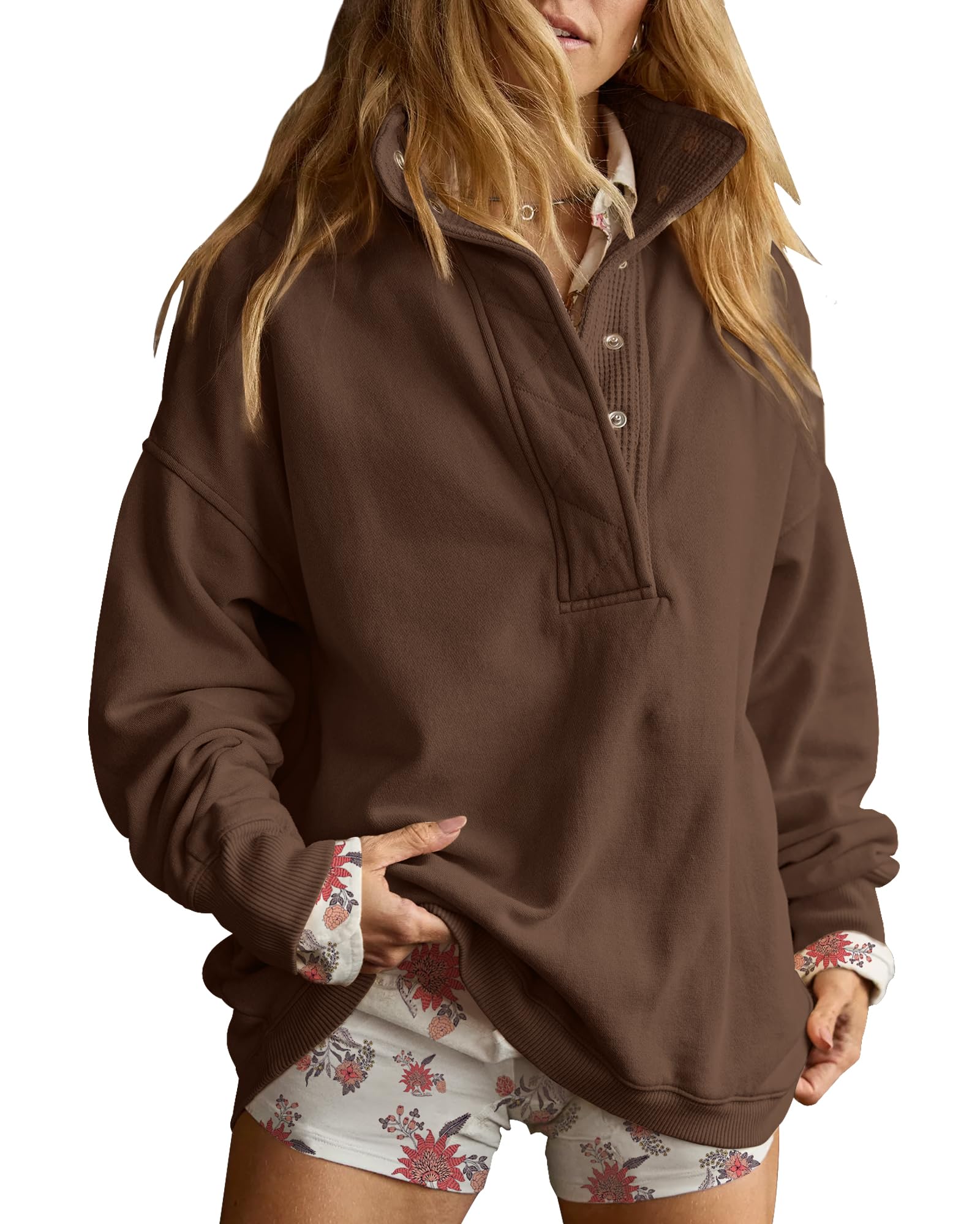 Oversized Henley Sweatshirt