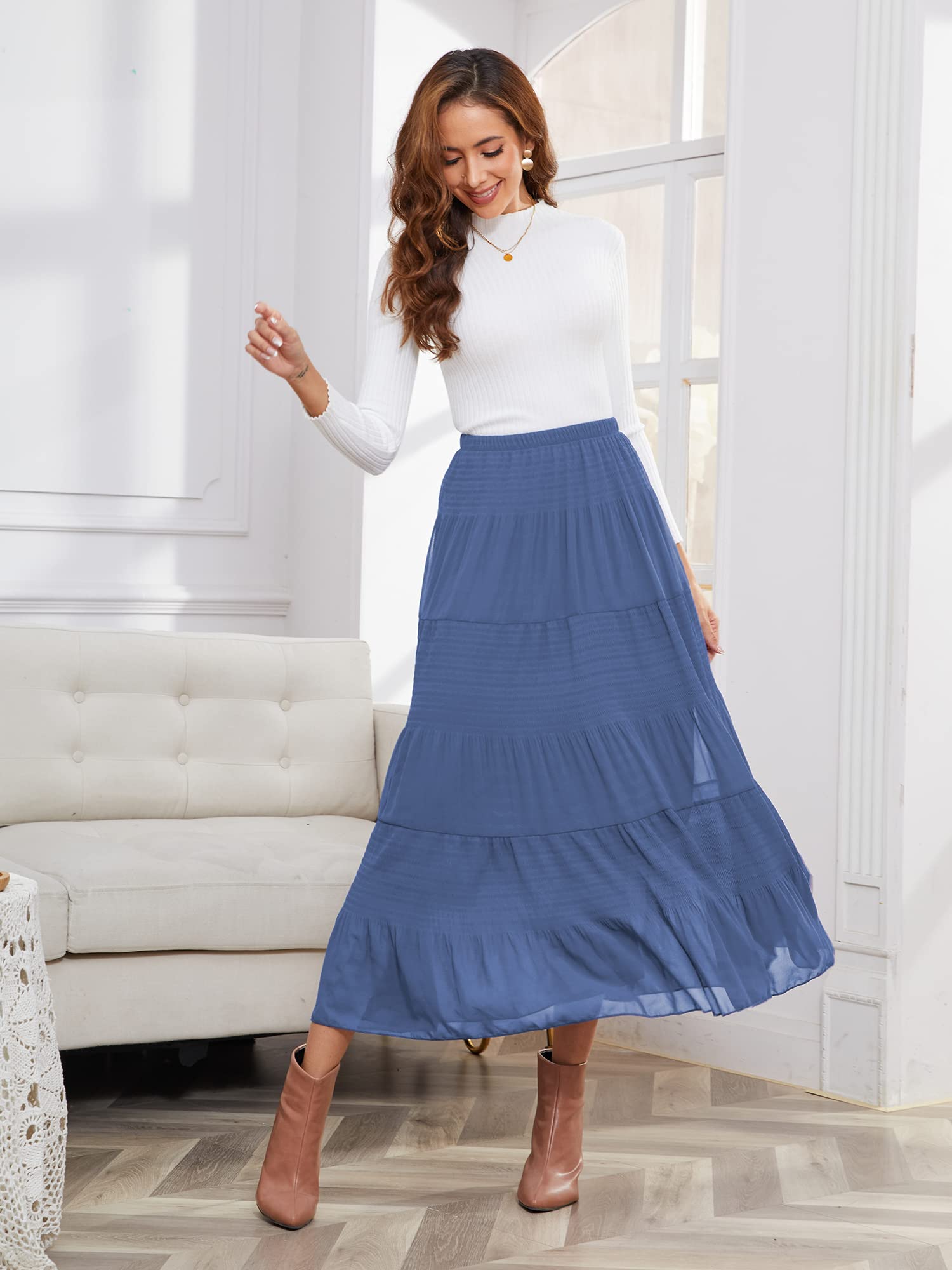 Pleated Chiffon Maxi Skirt