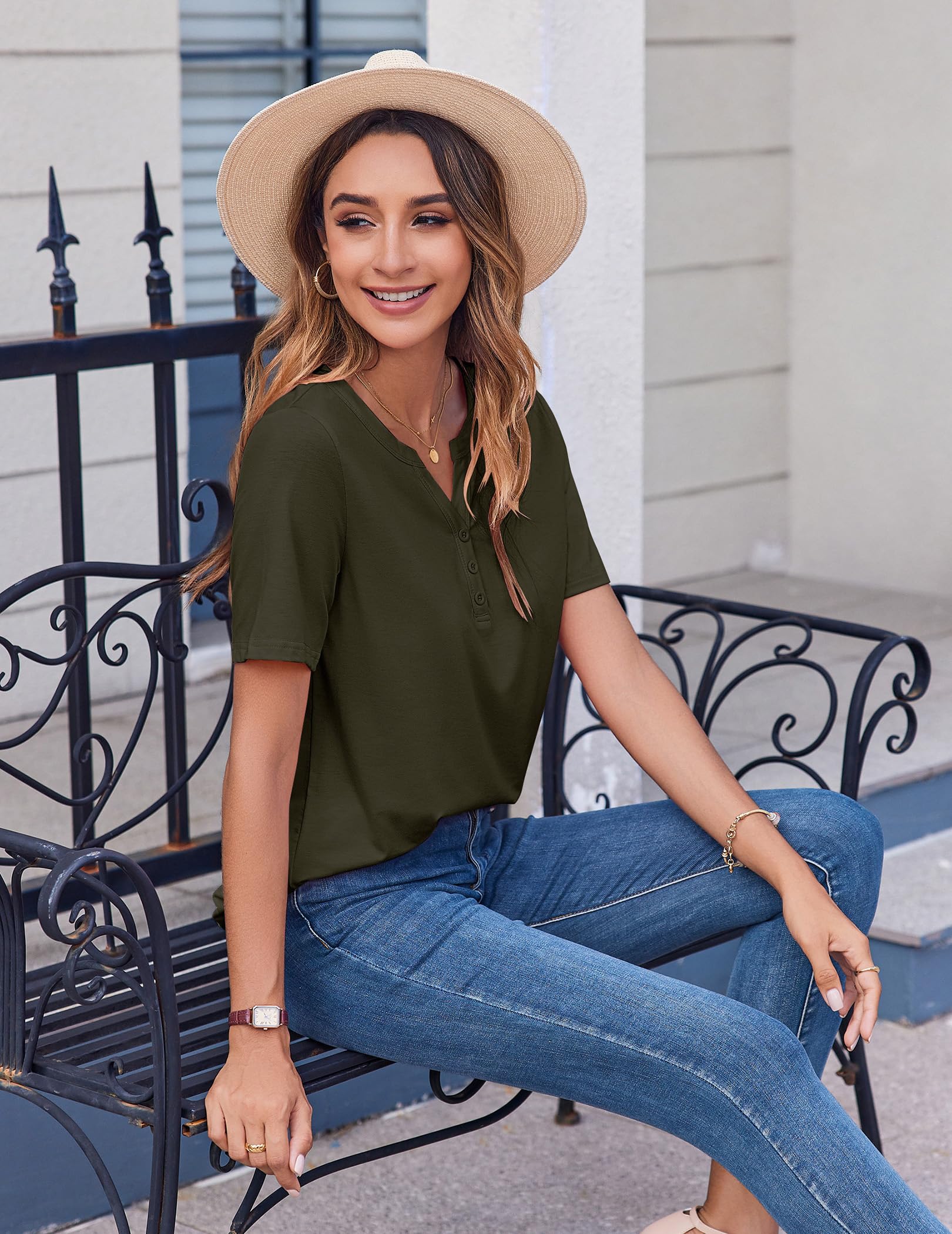 V-Neck Short Sleeve Blouse