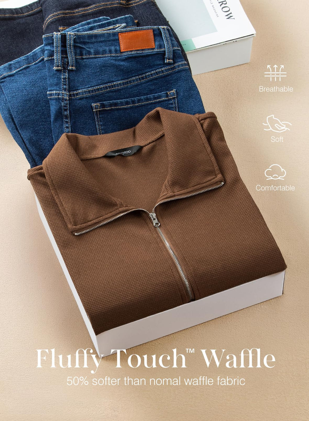 Waffle Knit Half Zip Sweatshirt
