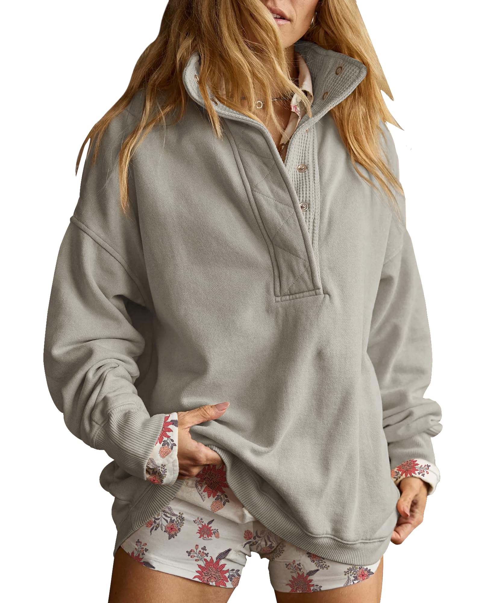 Oversized Henley Sweatshirt