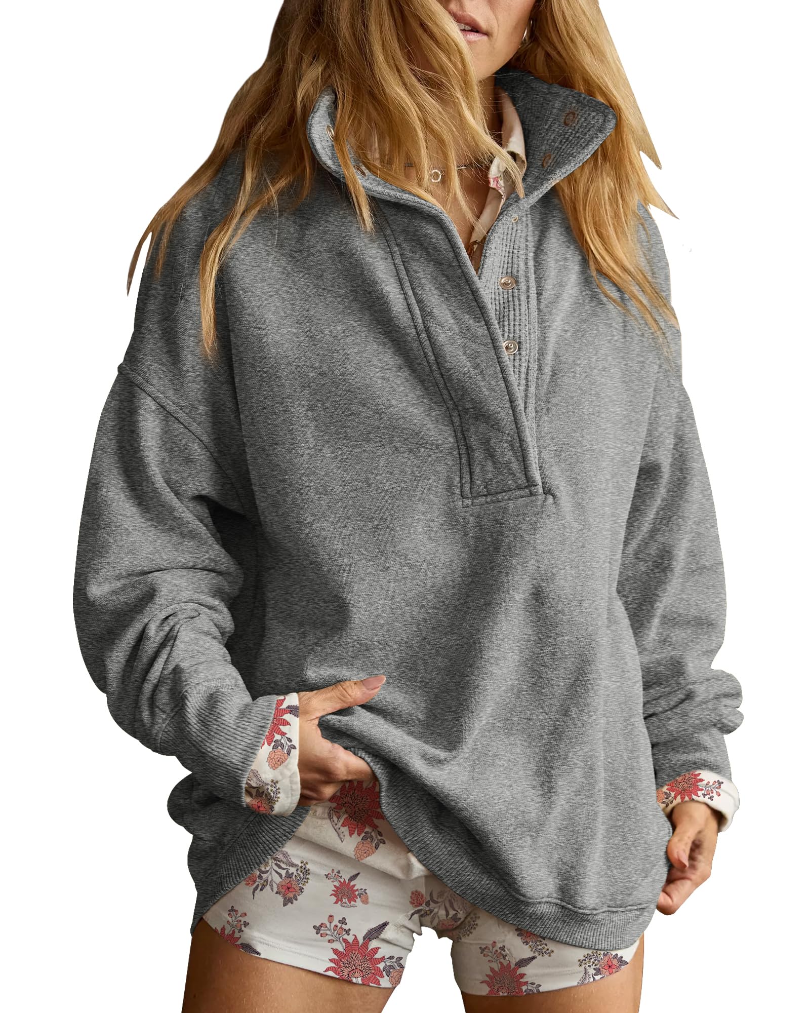 Oversized Henley Sweatshirt