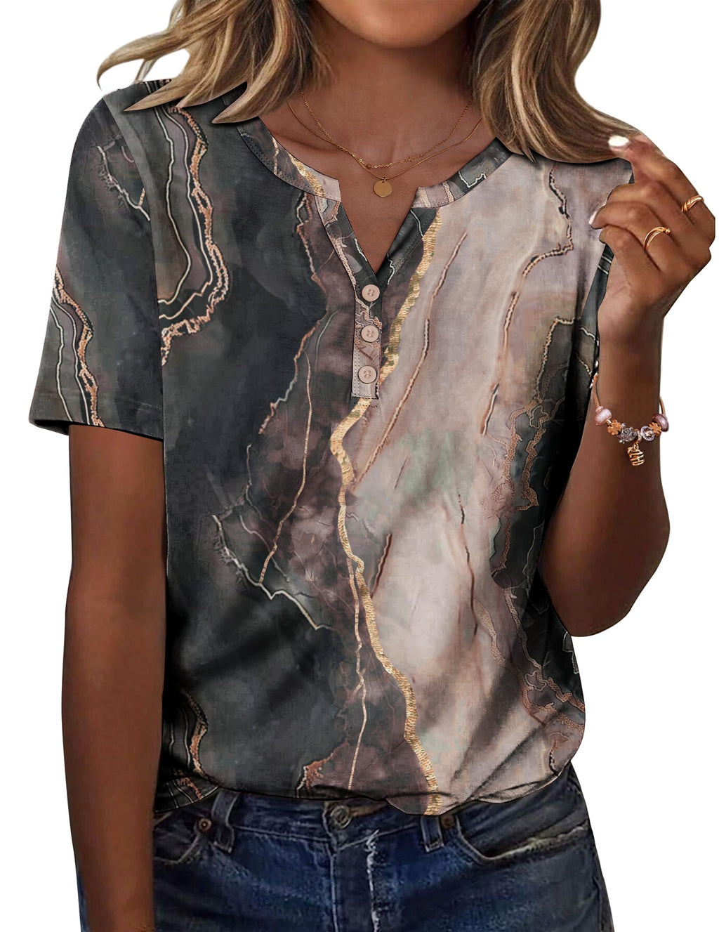 V-Neck Short Sleeve Blouse