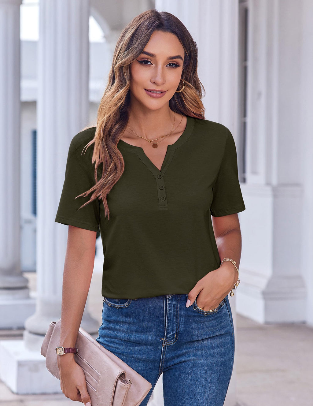 V-Neck Short Sleeve Blouse