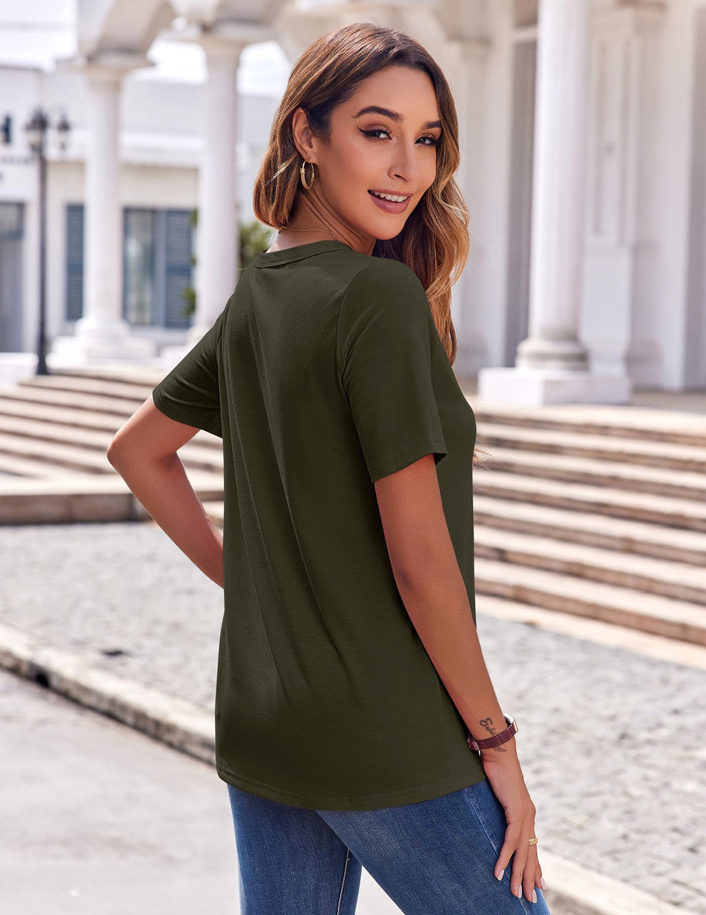 V-Neck Short Sleeve Blouse