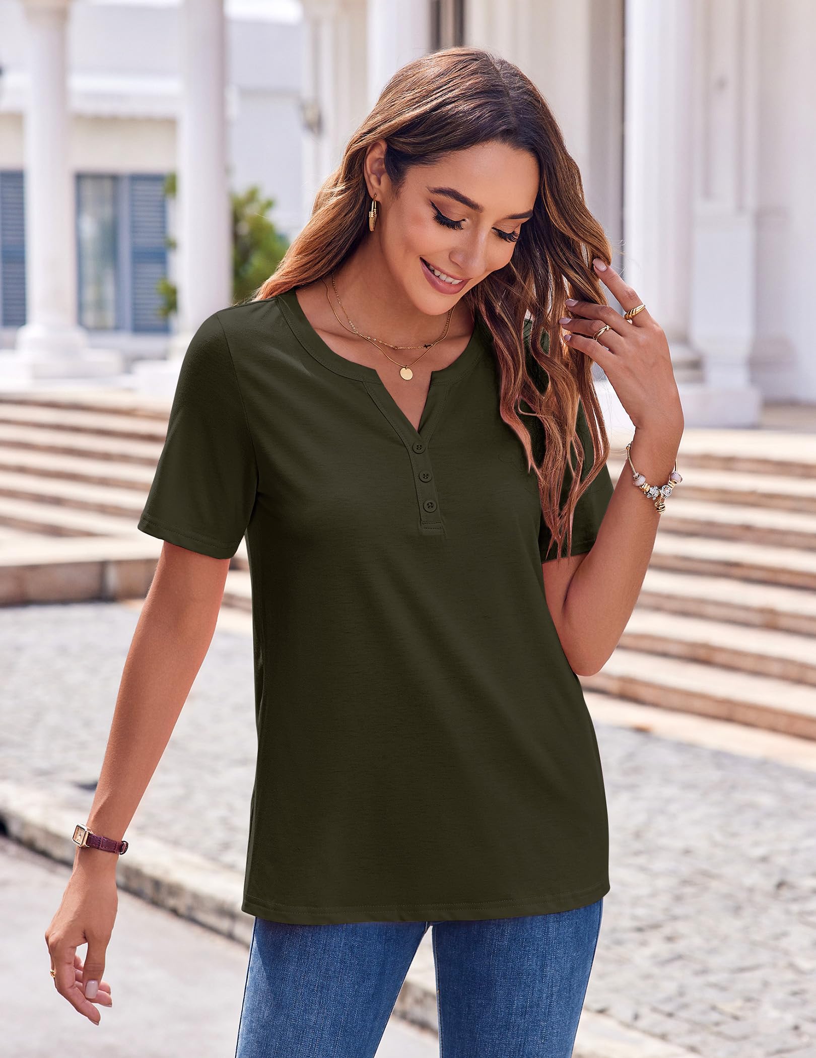 V-Neck Short Sleeve Blouse