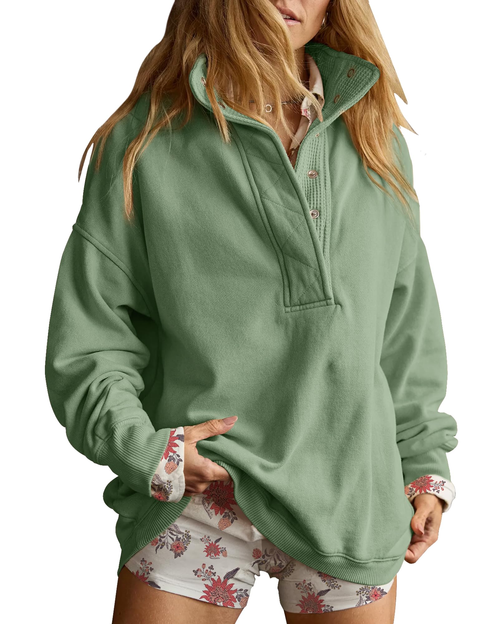 Oversized Henley Sweatshirt